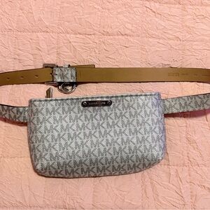 Michael Kors Silver Monogram Belt Bag w/ Logo Charm